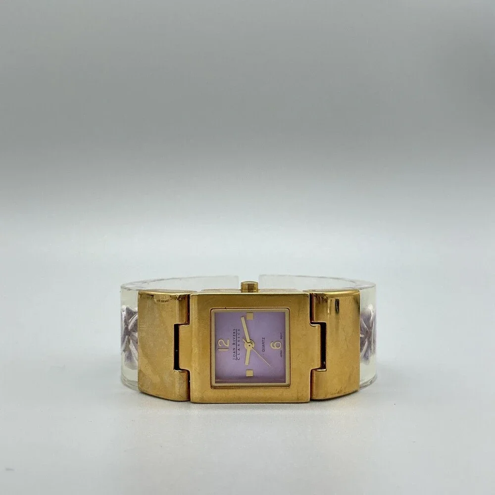 Joan Rivers Womens Watch 24mm Purple Dial Clear Floral Gold Tone New Battery
